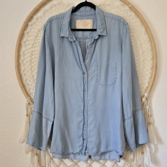 Bella Dahl Chambray Shirt Reverse Pocket Plus Size 3X - Picture 2 of 8